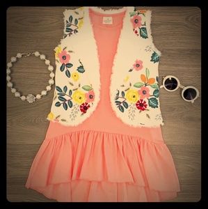 CORAL FLORAL VEST DRESS SET